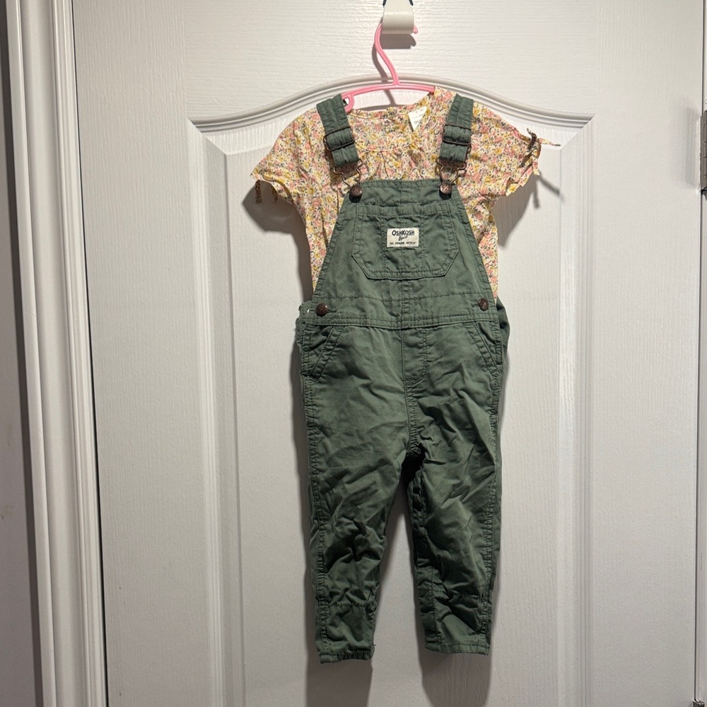 504-OshKosh B'Gosh "World's Best Overalls" in green canvas with matching shirt